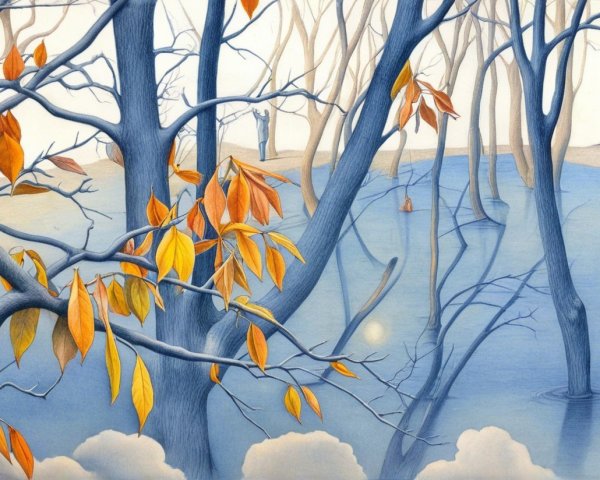 Serene Autumn Landscape with Reflective Water and Trees