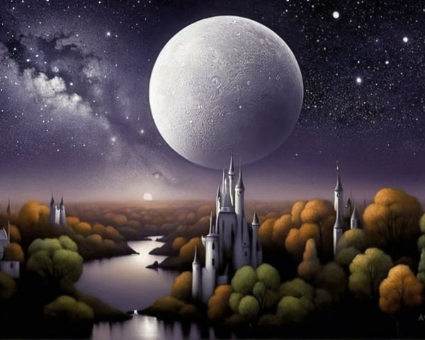 Mystical Landscape with Castles and Autumn Trees