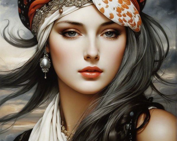 Portrait of a Woman with Floral Headdress and Jewelry
