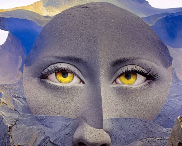Surreal Landscape with Woman's Face in Mountains