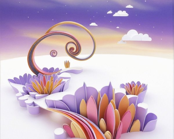 Whimsical Paper-Cut Landscape with Colorful Formations