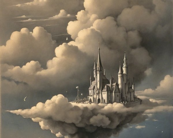 Majestic castle and vintage ship in dreamlike landscape
