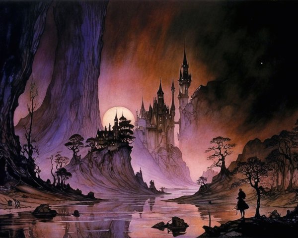 Majestic Castle in Mystical Landscape at Twilight