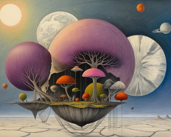 Surreal Landscape with Floating Islands and Colorful Flora