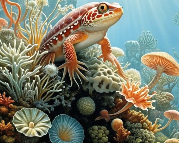 Vivid Amphibian on a Colorful Coral Reef Scene