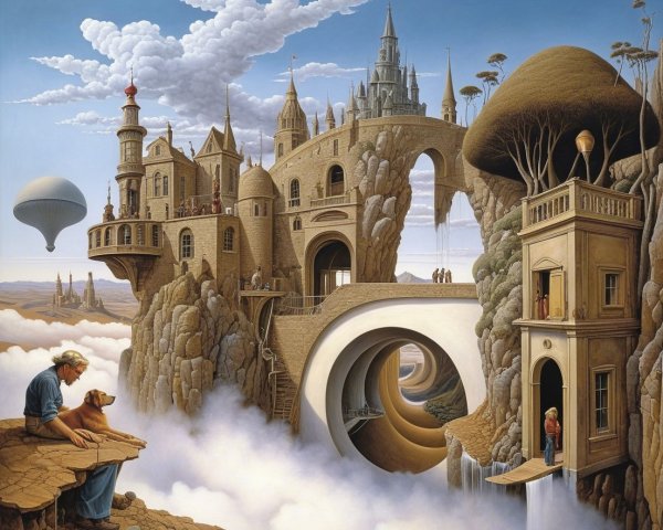 Surreal Landscape with Fantastical Architecture and Castle