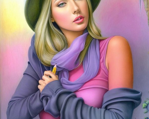 Portrait of a Young Woman with Blonde Hair and Hat