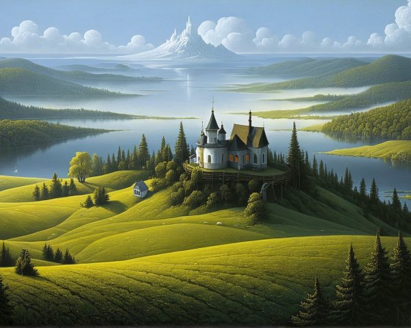 Picturesque Castle on a Lush Green Hill Landscape