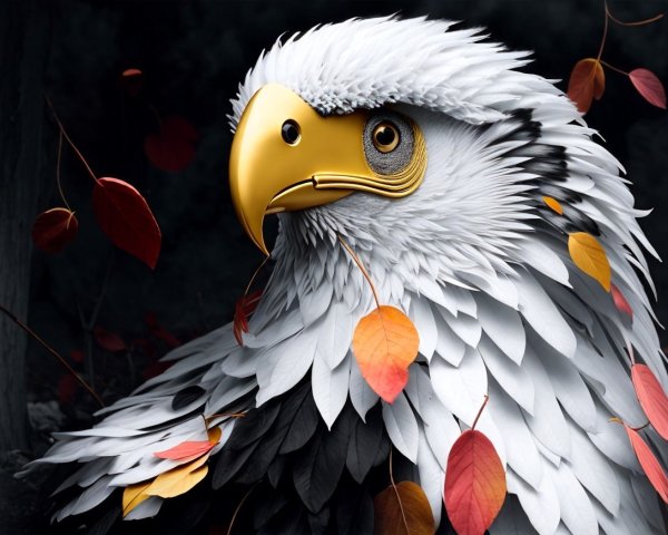 Majestic eagle with detailed feathers and autumn leaves