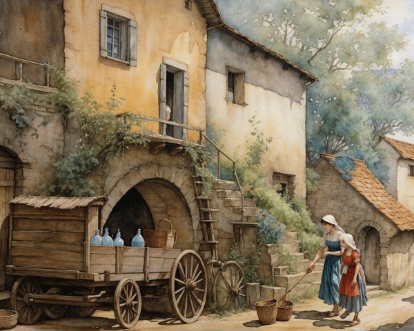 Quaint Village Street with Cobblestone Pathways
