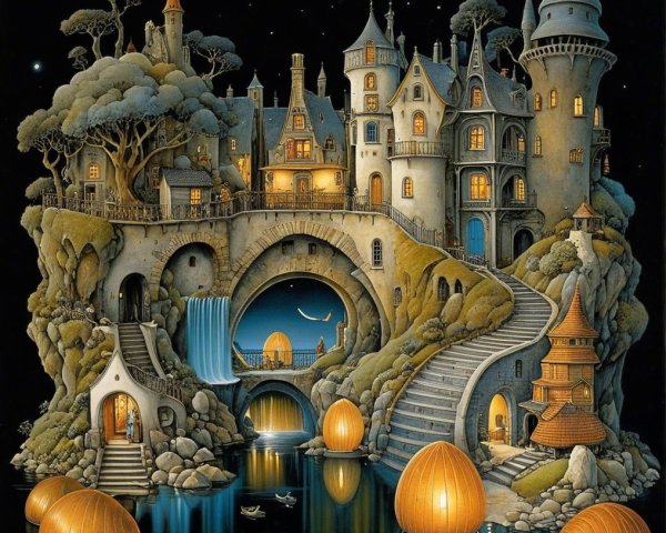 Whimsical Fairytale Landscape with Detailed Castle
