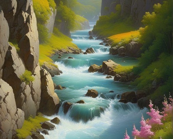 Tranquil Landscape with River and Majestic Cliffs