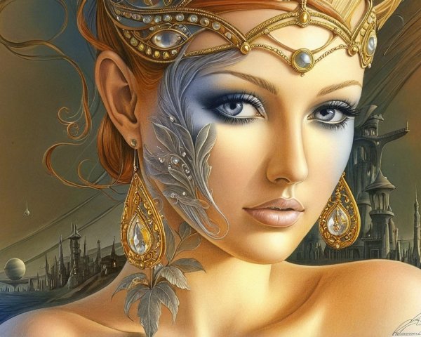 Close-Up of Female Figure with Intricate Face Designs