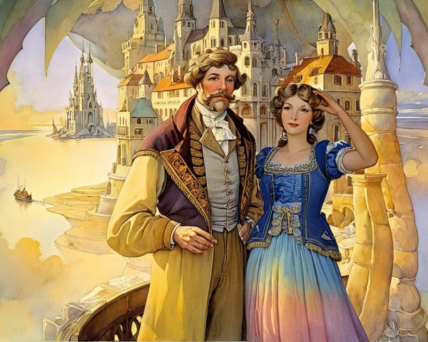 Romantic Couple in Fairy-Tale Castle Setting