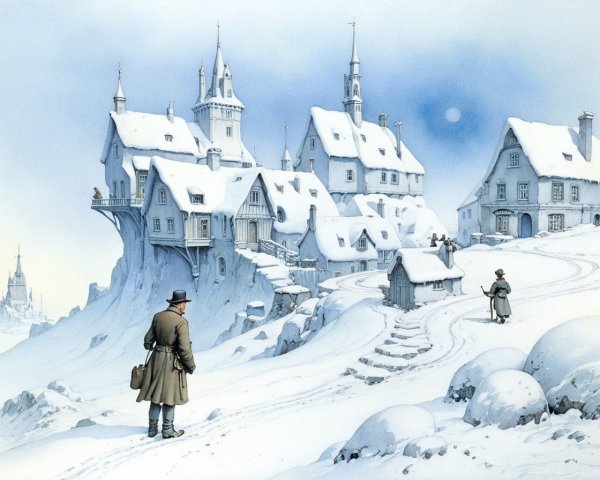 Serene Winter Landscape with Snow-Covered Houses