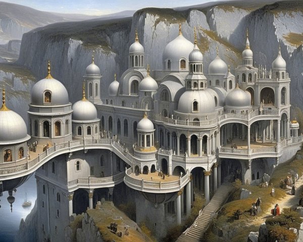 Ethereal Palace on Cliffside Overlooking Serene River