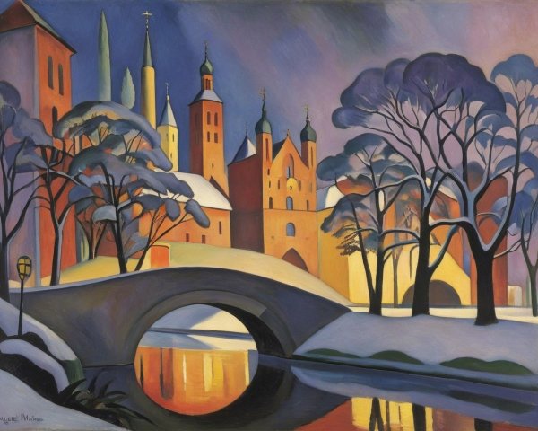 Quaint Bridge Over a Snowy Winter River Scene