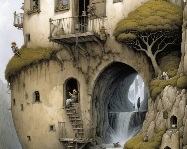 Whimsical House Built into Rocky Cliffside Landscape