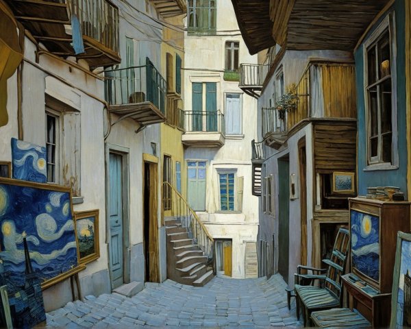Charming Cobblestone Alleyway with Artistic Touches