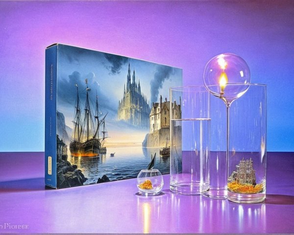 Surreal Still Life with Glass Containers and Fantasy Art