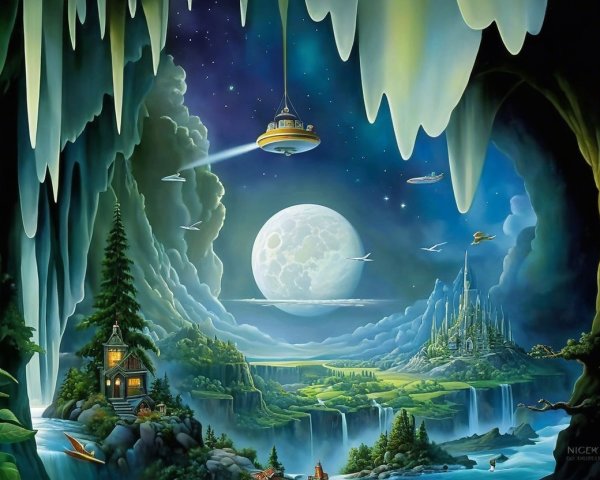 Fantastical Landscape with Moonlit Mountains and Castle