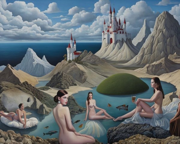 Ethereal Dreamlike Landscape with Female Figures