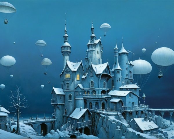 Majestic Castle in Enchanting Winter Landscape