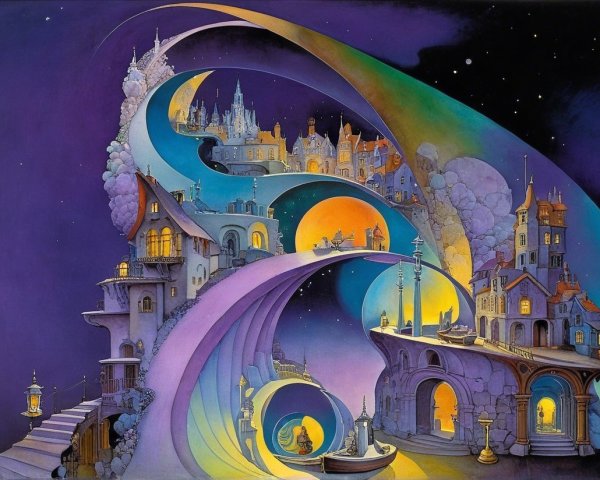 Whimsical Dreamlike Landscape with Vibrant Colors