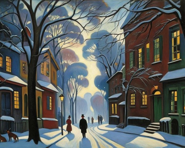Tranquil Winter Scene with Snow-Covered Street