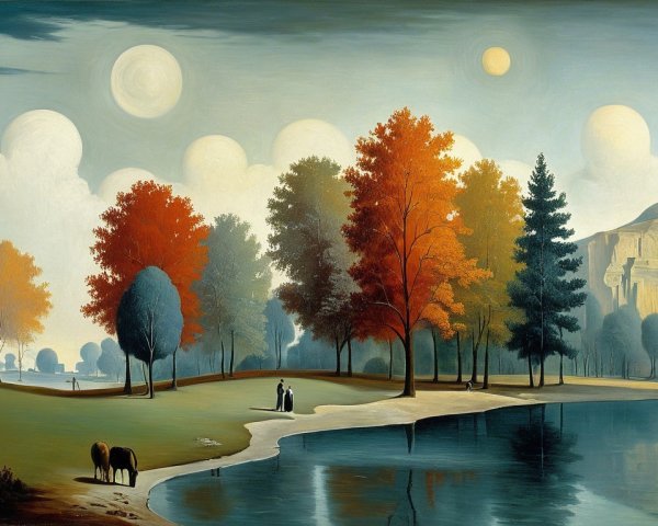 Serene landscape with river and vibrant fall foliage