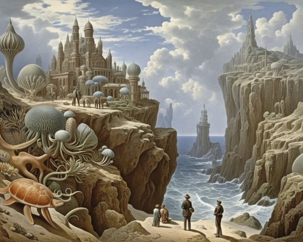 Fantastical Landscape with Cliffs, Ocean, and Castle