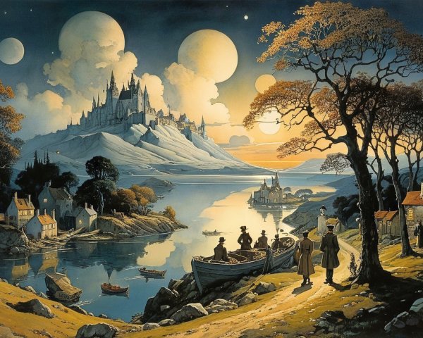 Majestic Castle on Mountain Under Multiple Moons