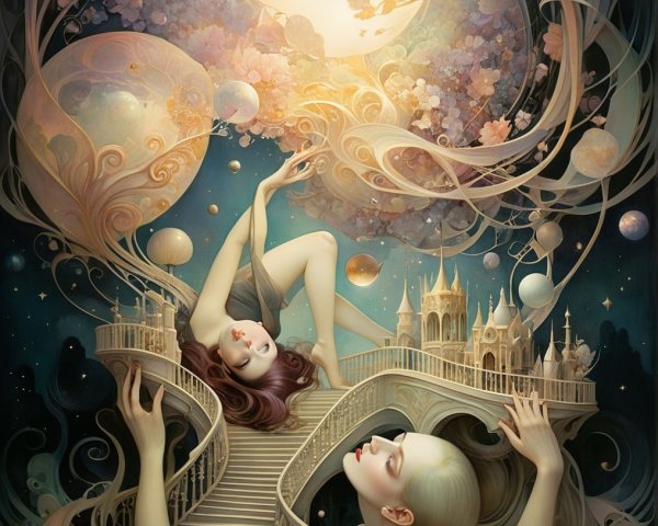 Ethereal Figures in a Dreamlike Surreal Landscape