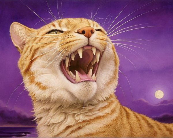 Surreal Painting of Orange Tabby Cat and Ocean Scene