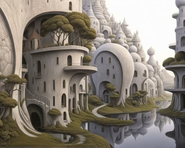 Surreal Landscape with Whimsical Organic Architecture