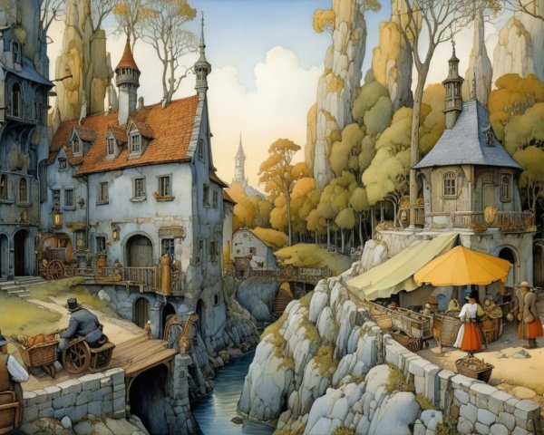 Picturesque Village with Stone Buildings and Canal