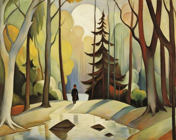 Serene Forest Landscape with Winding Path and Stream