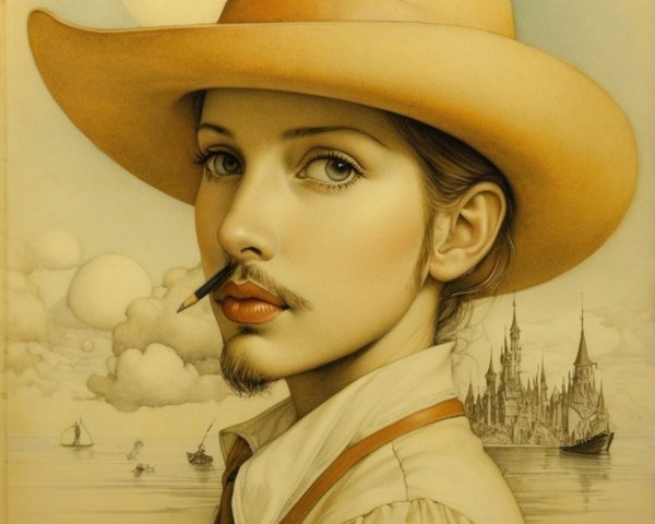 Portrait of a Young Person with Seascape Background