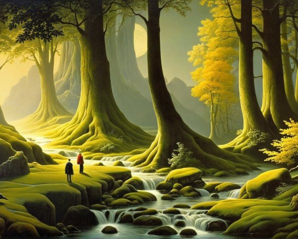 Serene forest scene with autumn foliage and stream