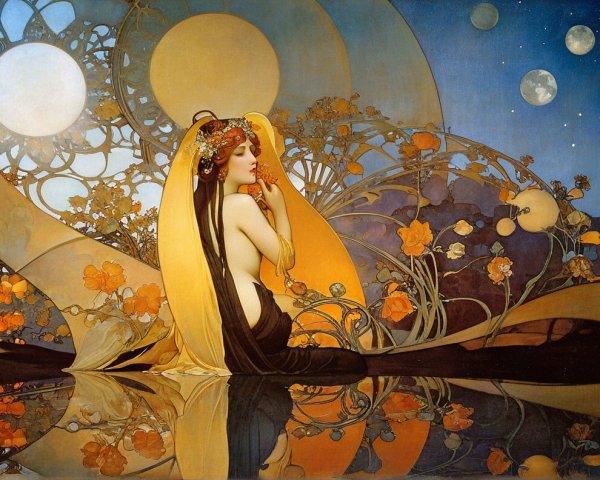 Serene Figure in Yellow Veil by Shimmering Pool