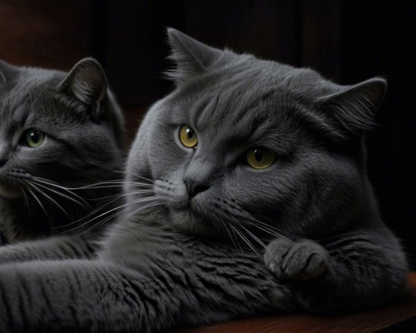 Gray Cats in Dim Lighting with Cozy Companionship