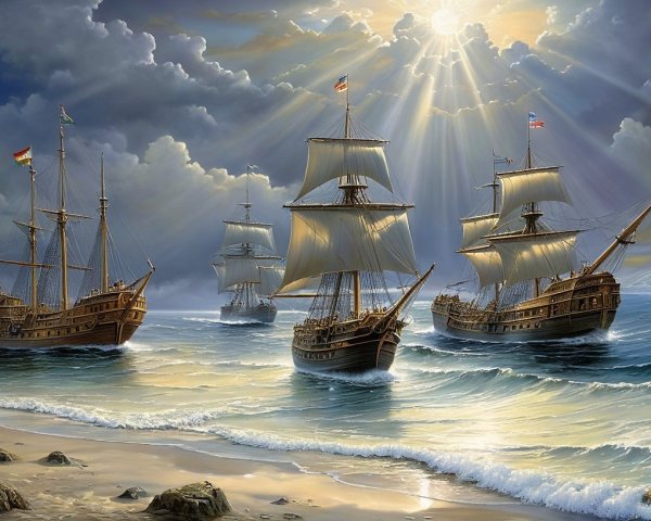 Seascape with Sailing Ships and Dramatic Sky