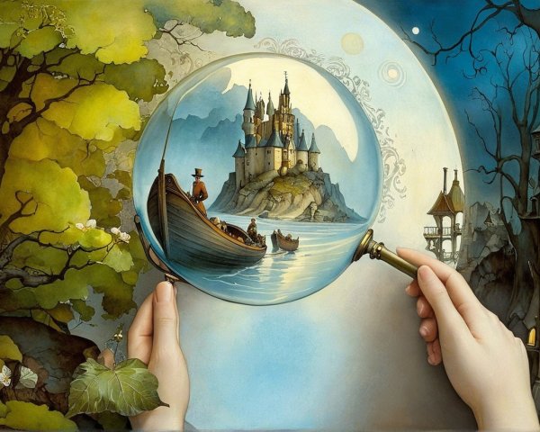 Whimsical Landscape with Castle and Tranquil Lake