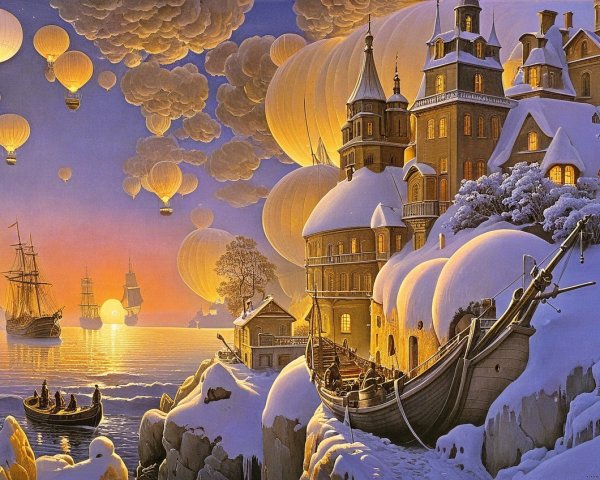 Serene Winter Landscape with Snow-Covered Buildings