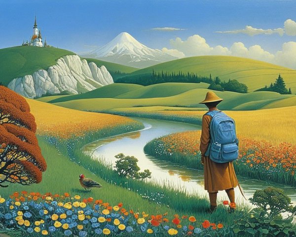 Serene Landscape with Hills, River, and Castle View