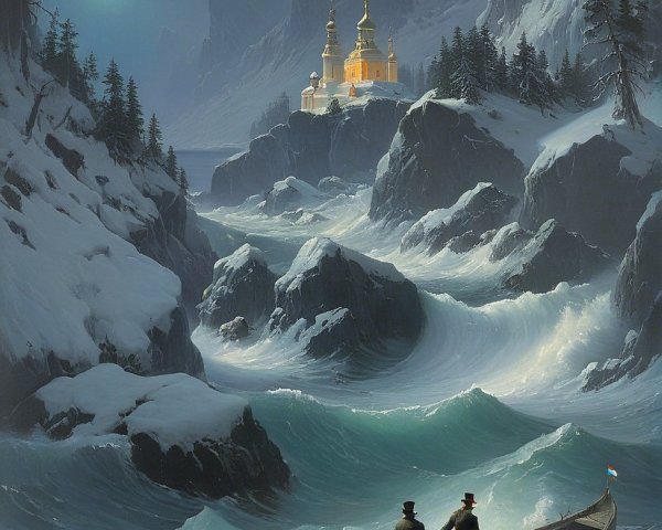 Moonlit Landscape with Figures in a Boat and Temple