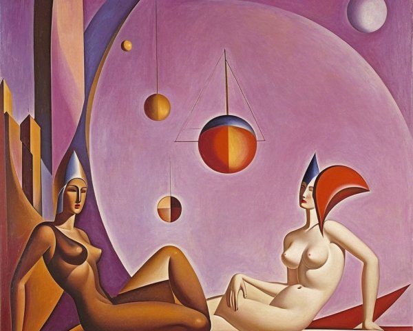 Stylized Figures in Surreal Abstract Space with Geometry