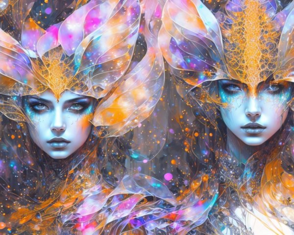 Ethereal Figures with Translucent Wing-like Headpieces