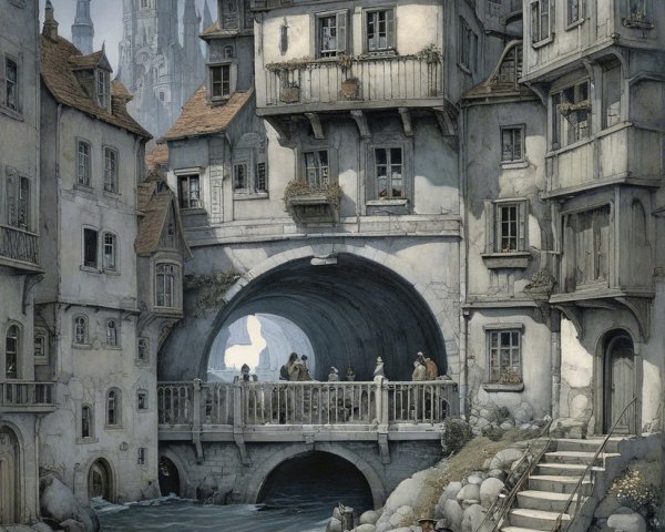 Quaint riverside village with charming architecture
