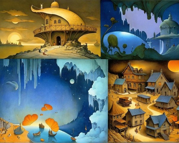 Surreal Landscape with Four Distinct Scenes